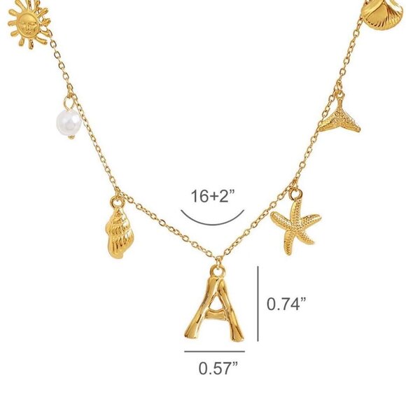 Initial Charm Necklace for Women, 18k Gold Plated Sea Shell Necklace, Dainty A-Z - Picture 7 of 7